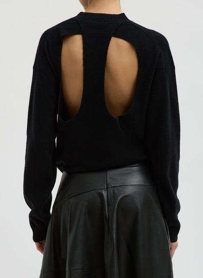 Tibi Black Anna Merino Wool Cut Out Racerback Pullover