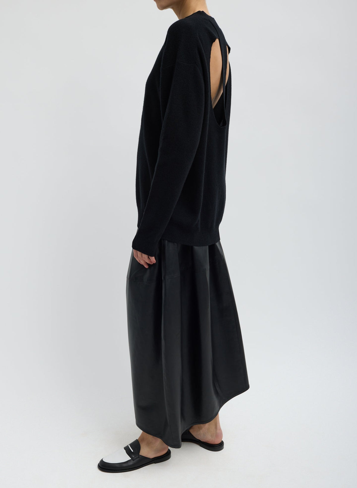 Tibi Black Anna Merino Wool Cut Out Racerback Pullover