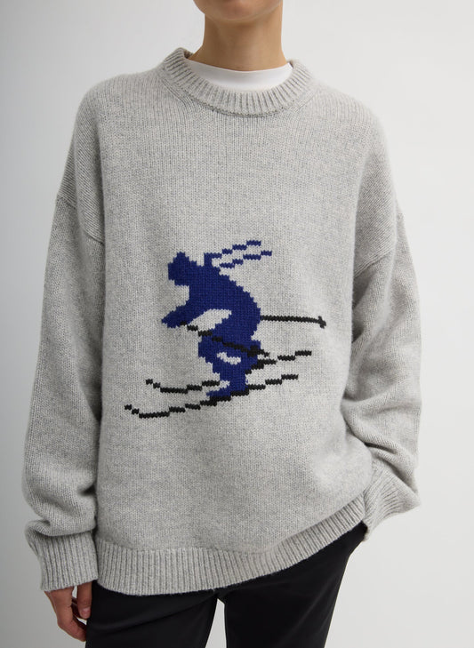 Tibi Heather Grey Multi Soft Wool Ski Easy Pullover Crewneck Sweater