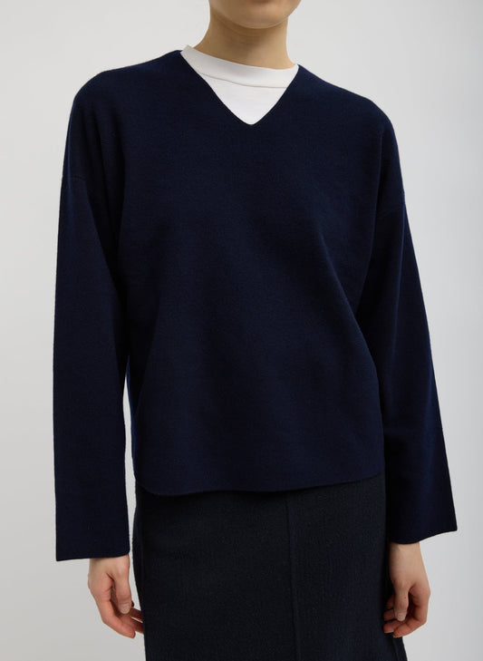 Tibi Dark Navy Double Faced Cashmere Oversized Easy Sweater