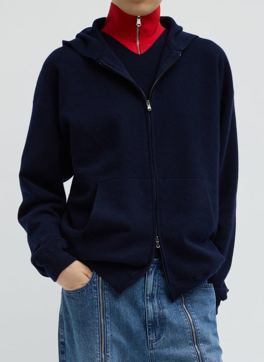 Tibi Dark Navy Double Faced Cashmere Hoodie