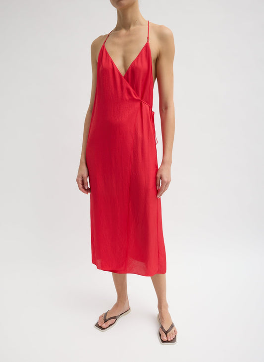 Tibi Faded Red Summer Slip Wrap Dress