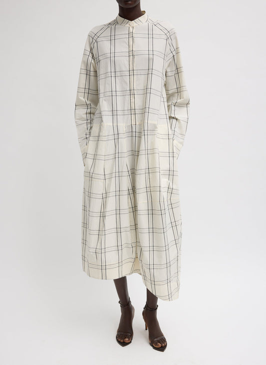 Tibi Ivory/Black Multi Russel Plaid Balloon Dress
