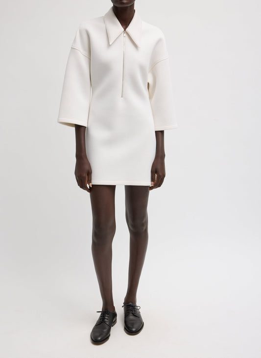 Tibi Ivory Bonded Viscose Zip Front Short Sleeve Slim Tunic