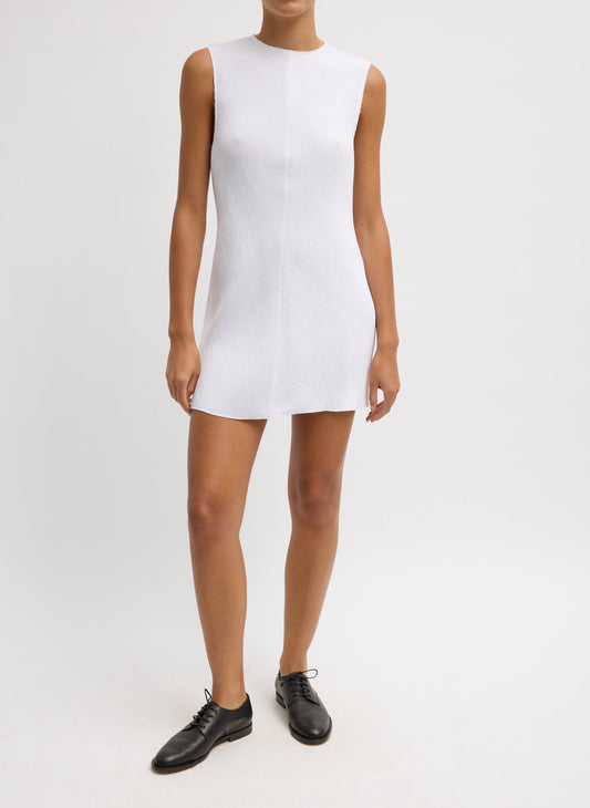 Tibi White Viscose Plisse Sleeveless Bias Short Tunic Dress