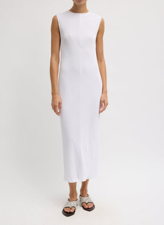 Tibi White Viscose Plisse Sleeveless Bias Dress