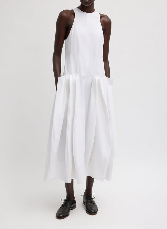 Tibi White Compact Eco Poplin Pinched Pleat Dress