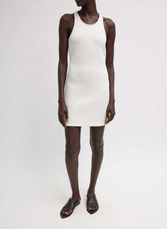 Tibi Ivory Bonded Viscose Sculpted Sleeveless Tunic Tank