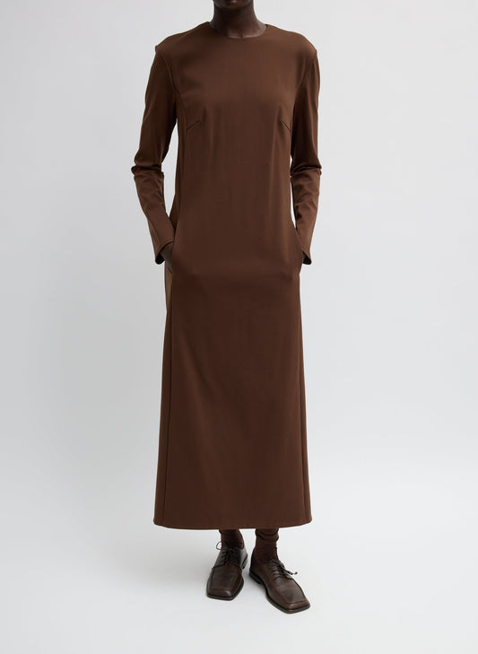 Tibi Brown Compact Ultra Stretch Knit Dress With Cut Out Back