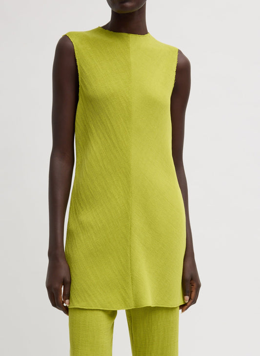 Tibi Pea Pod Viscose Plisse Sleeveless Bias Short Tunic Dress