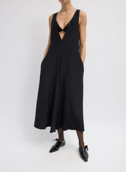 Tibi Black 4-Ply Silk V-Neck Dress With Bra