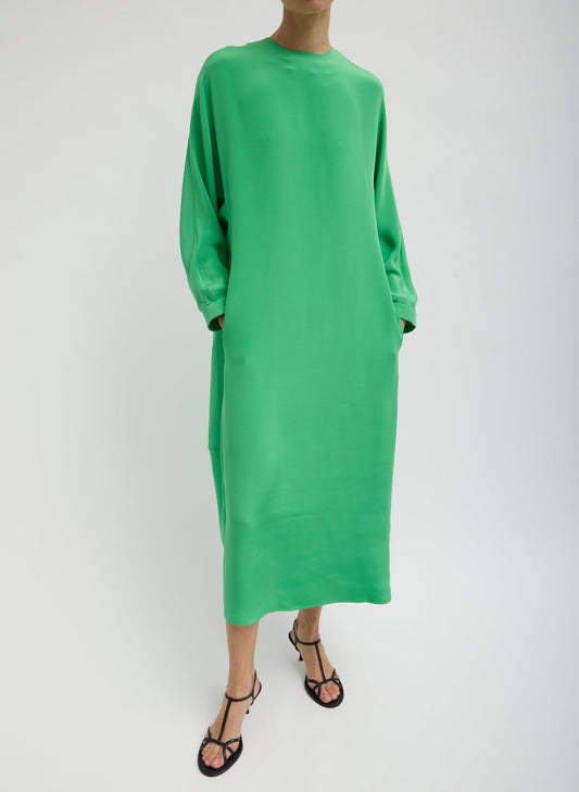 Tibi Green 4-Ply Silk Long Sleeve Cocoon Dress