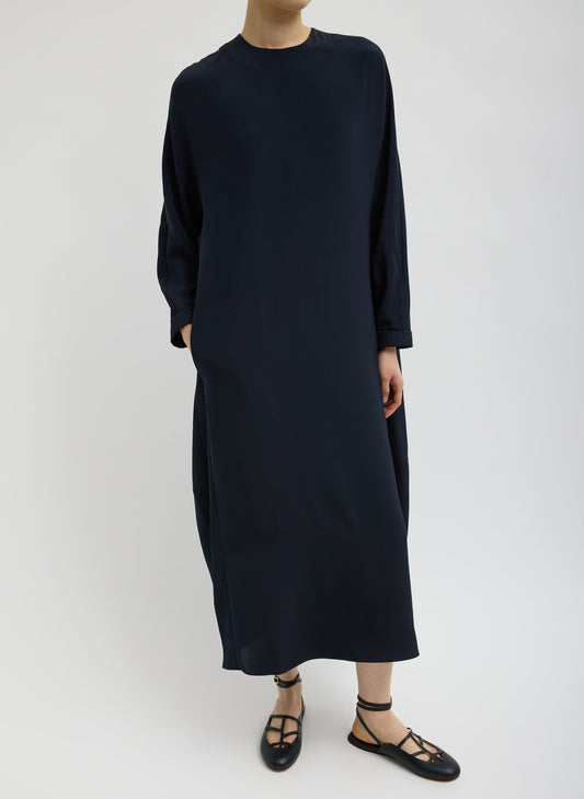 Tibi Dark Navy 4-Ply Silk Long Sleeve Cocoon Dress