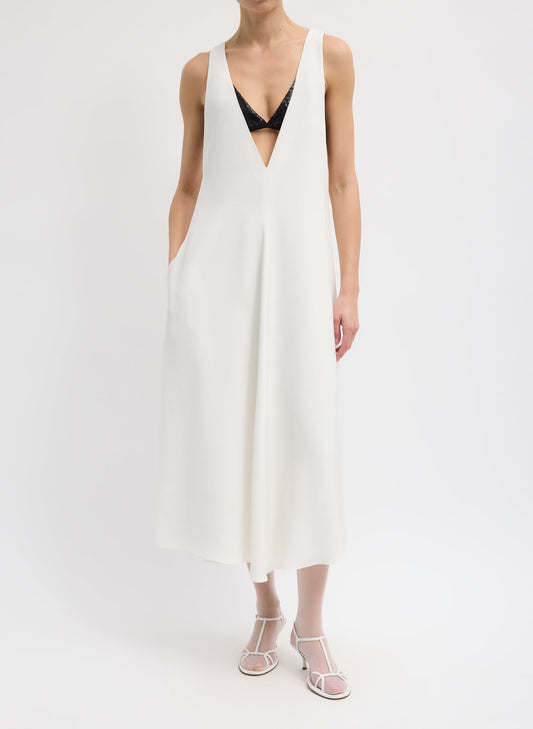 Tibi Ivory 4-Ply Silk V-Neck Dress With Bra