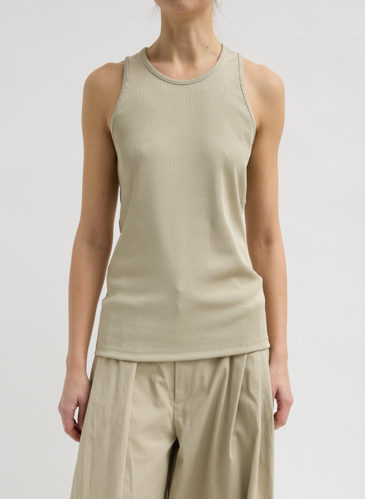 Tibi Taupe Stretch Luxe Ribbed Tank Top