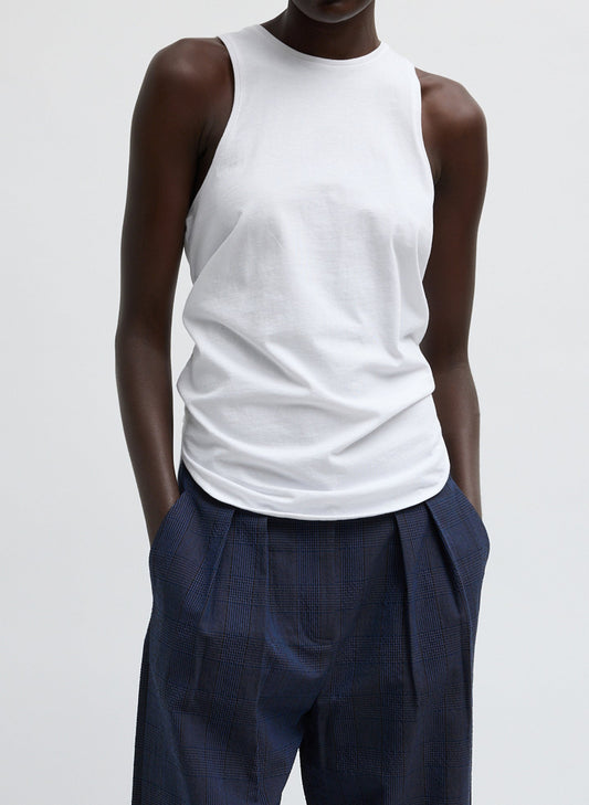 Tibi White Shirred Back Tank