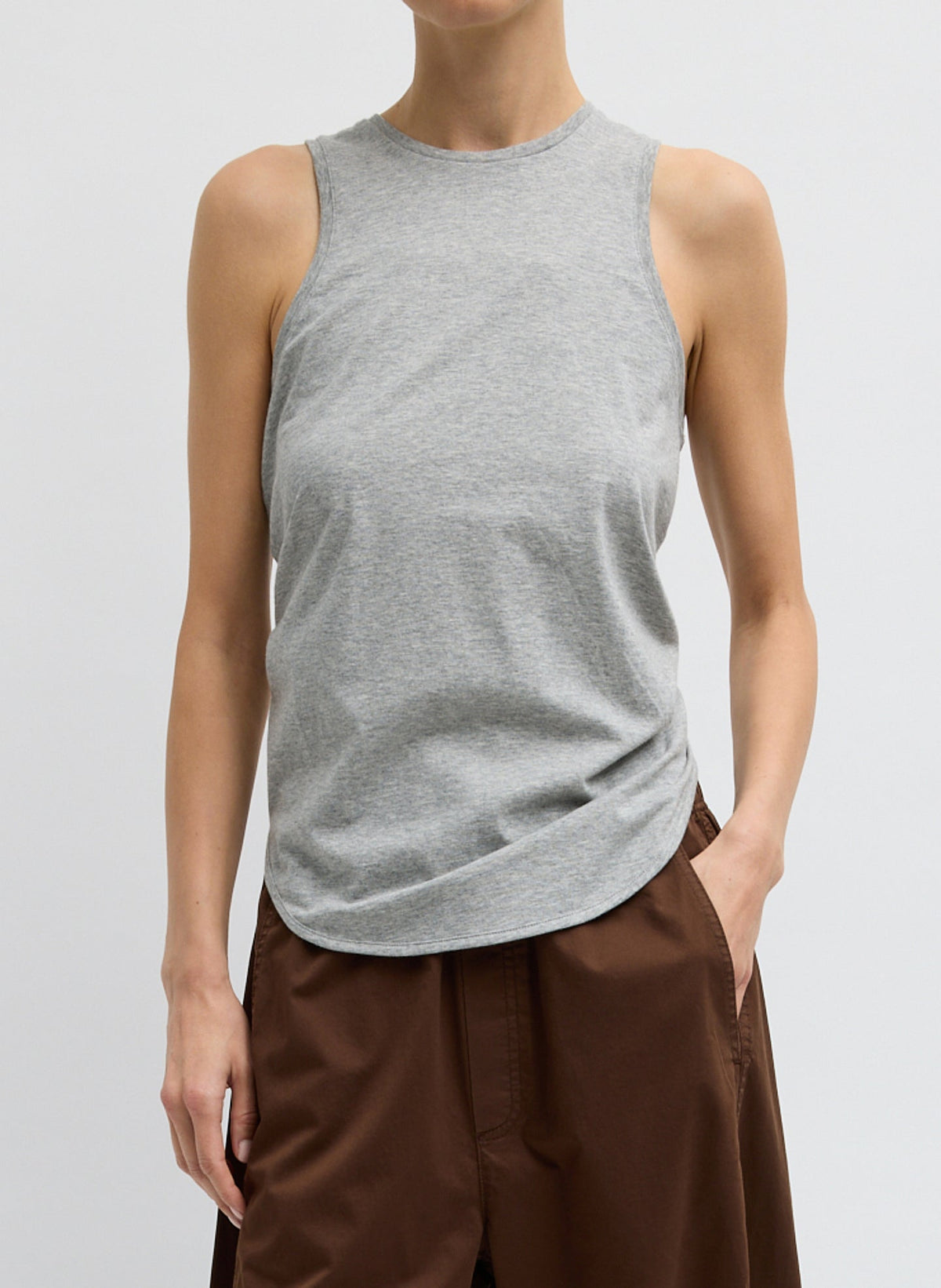 Tibi Heather Grey Shirred Back Tank