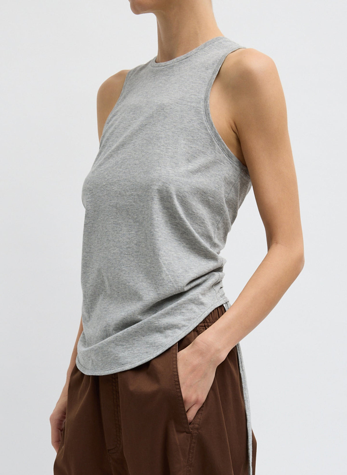 Tibi Heather Grey Shirred Back Tank