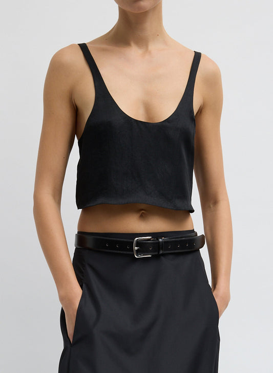 Tibi Black Summer Acetate Crinkle Cropped Tank