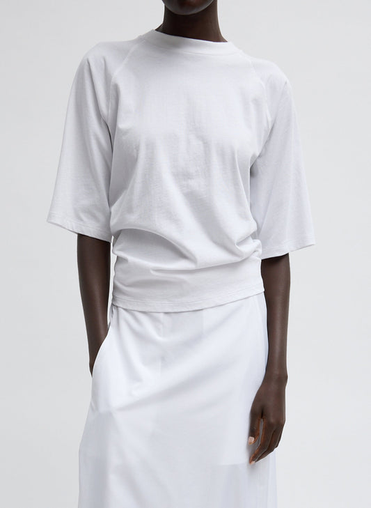 Tibi White Short Sleeve T-Shirt With Shirred Back