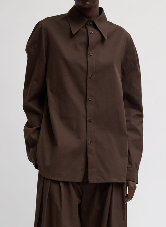 Tibi Hickory Brown Luxe Spring Twill Hinged Shirt