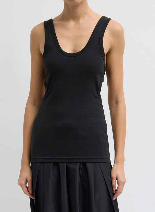 Tibi Black Ribbed Racerback Tank