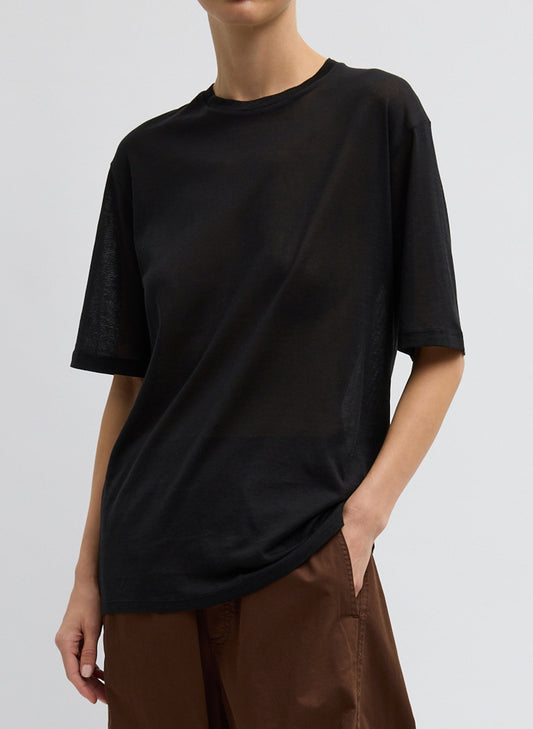 Tibi Black Sheer Crepe Knit Mock Unisex T-Shirt