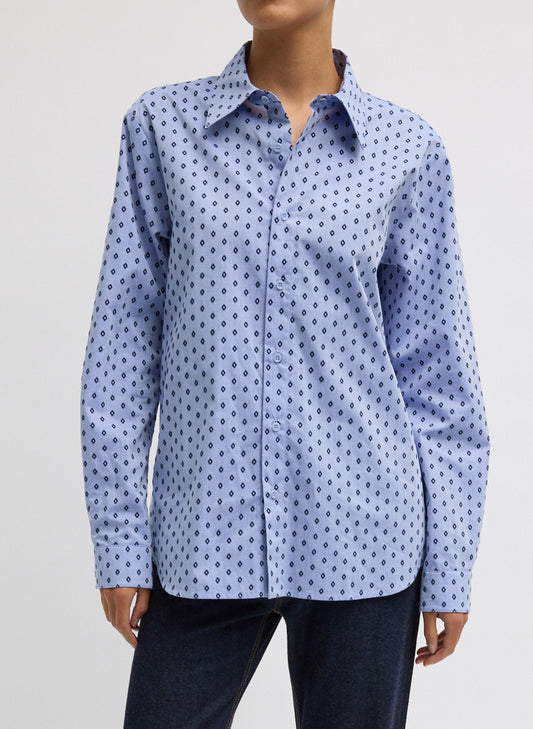 Tibi Blue Multi Flocked Oxford Classic Men's Shirt