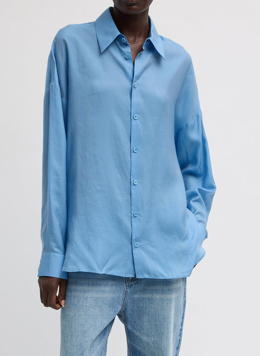 Tibi Blue Ultra Light Silk Tencel Oversized Shirt