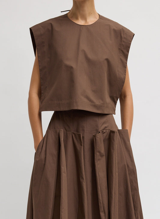 Tibi Sepia Brown Compact Eco Poplin Cropped Square Top