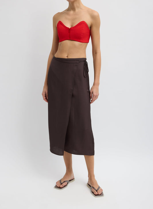 Tibi Chocolate Brown Summer Slip Wrap Skirt