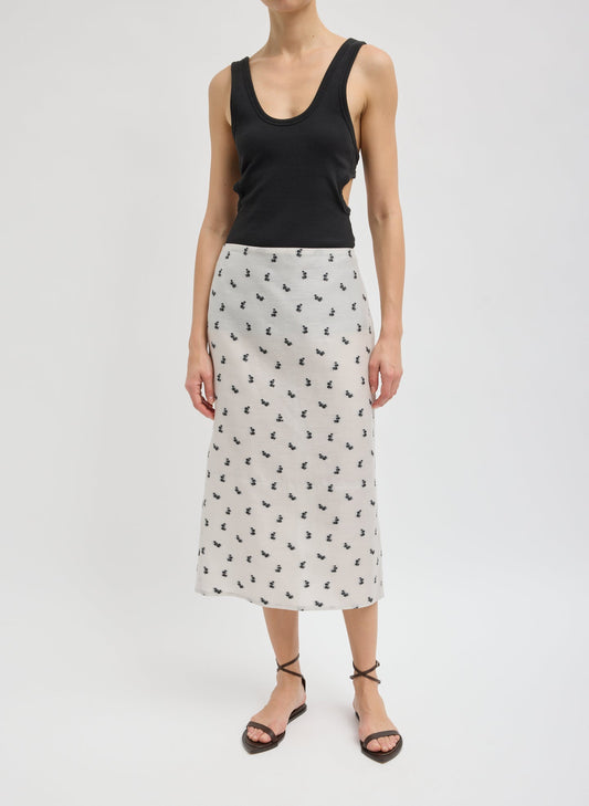 Tibi Ivory Multi Silk Gazar Jacquard Pencil Skirt