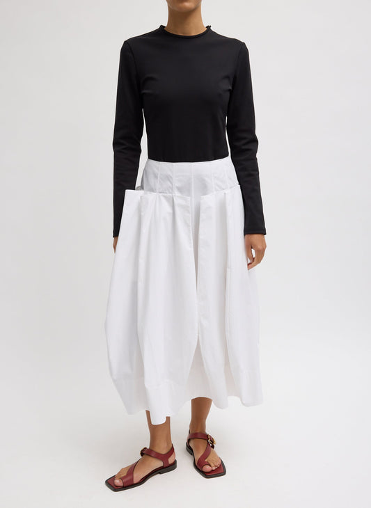 Tibi White Compact Eco Poplin Pinched Pleat Full Skirt