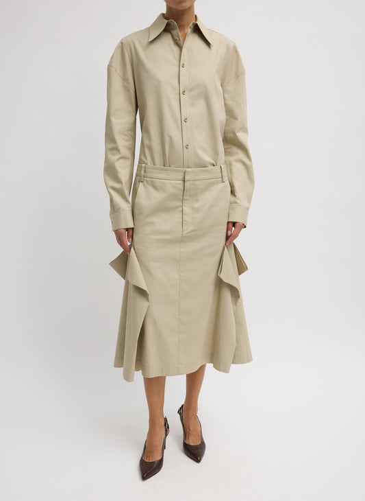 Tibi Taupe Luxe Spring Twill Tucked Pleat Skirt