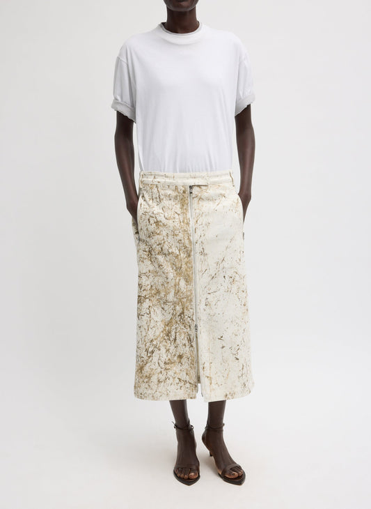 Tibi Ivory Multi Calcimin Denim Midi Trouser Zip Skirt