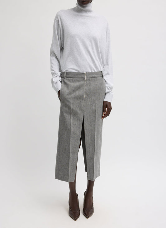 Tibi Grey Multi Structured Wool Zip Front Midi Trouser Skirt