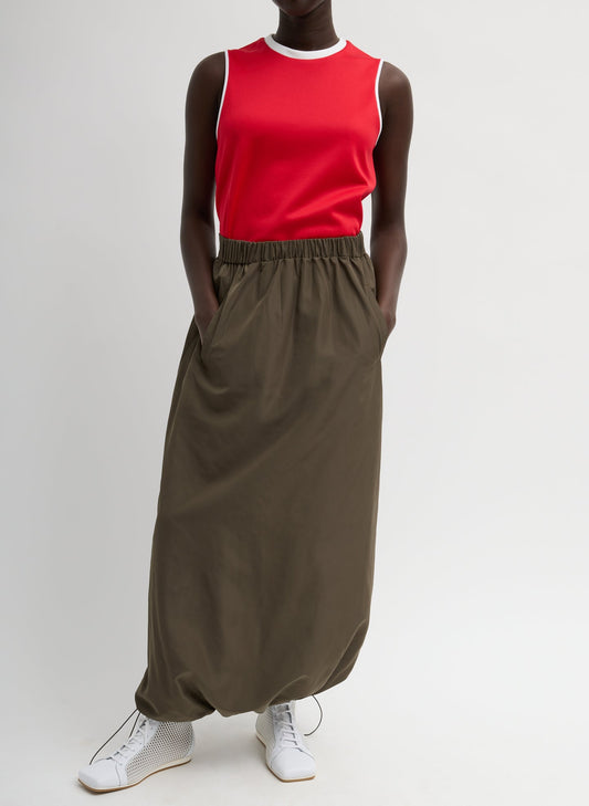 Tibi Dark Hazelnut Italian Sporty Nylon Maxi Anorak Skirt