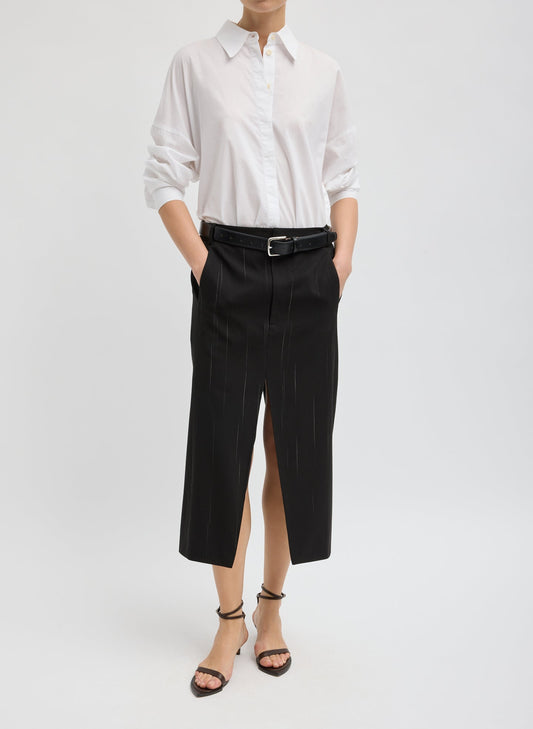 Tibi Black Multi Viscose Suiting Midi Trouser Skirt