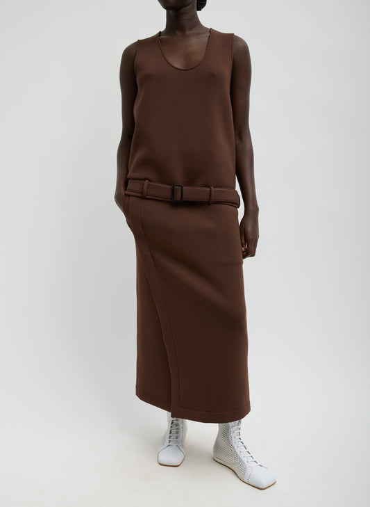Tibi Brown Bonded Viscose Maxi Wrap Skirt