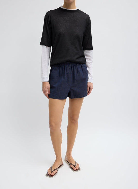 Tibi Navy Multi Menswear Crepon Pull On Shorts