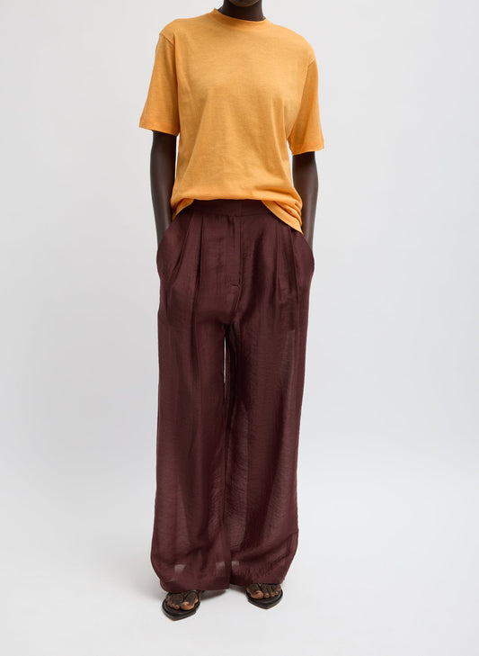 Tibi Russet Brown Summer Voile Stella Pant With Slit Detail