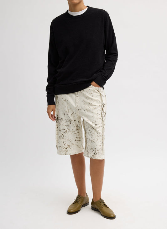 Tibi Ivory Multi Calcimin Denim Tuck Jean Shorts