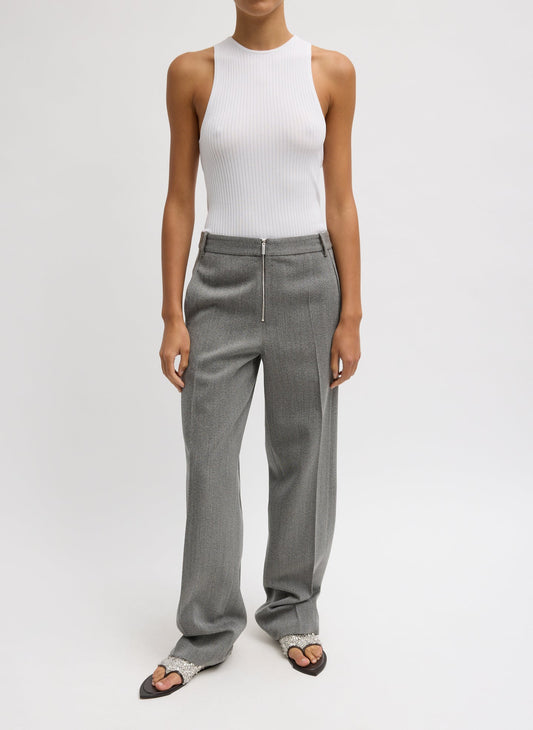 Tibi Grey Multi Structured Wool Zip Front Trouser