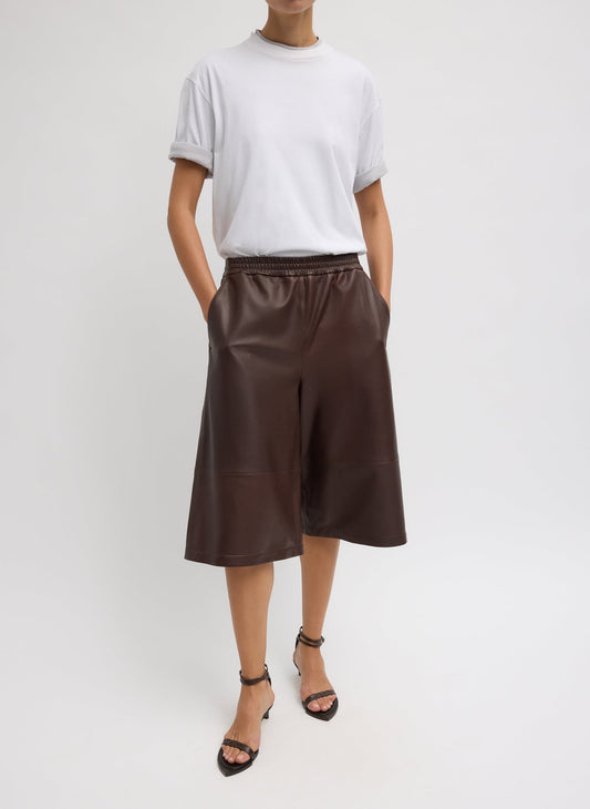 Tibi Brown Leather Relaxed Long Short