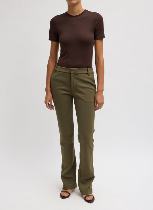 Tibi Nori Green Spring Bonded Twill Elfie Trousers With Slits