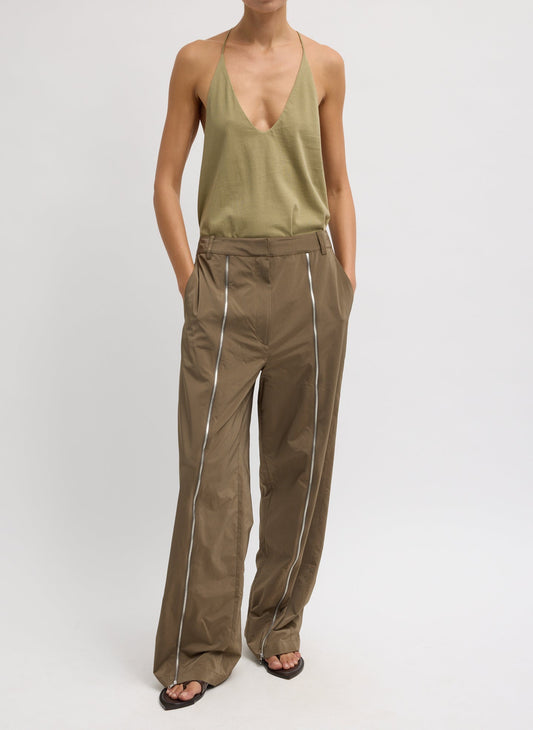 Tibi Dark Taupe Nylon Zipper Trouser