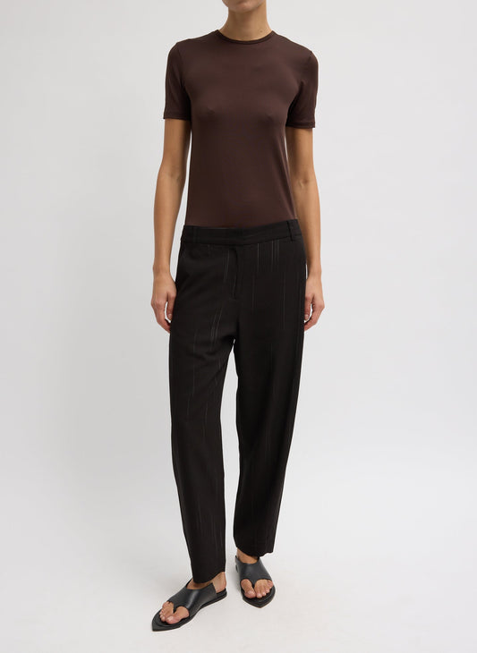 Tibi Black Multi Viscose Suiting Reese Curved Ankle Pant