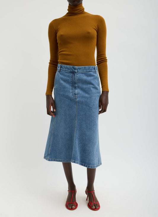 Tibi Classic Blue Classic Denim Sculpted Silke Skirt