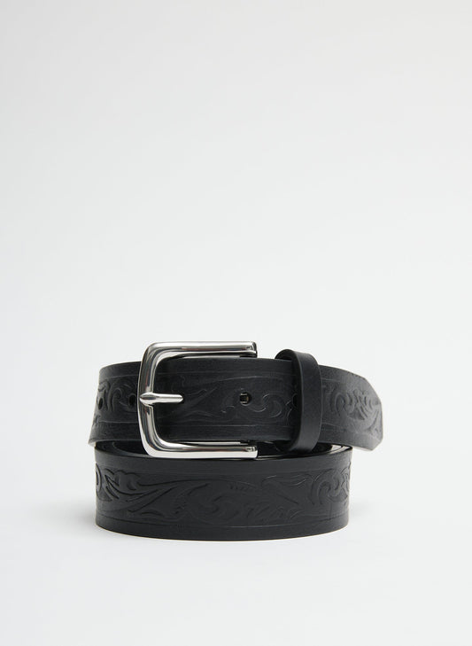 Tibi Black Classic Men's Tooled Leather Belt