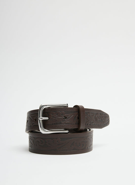 Tibi Dark Brown Classic Men's Tooled Leather Belt